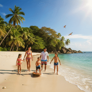 Family enjoying sunny day at the beach in Costa Rica dry season