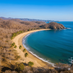 Blue ocean and bright skies along the Pacific Coast of Guanacaste during the dry season